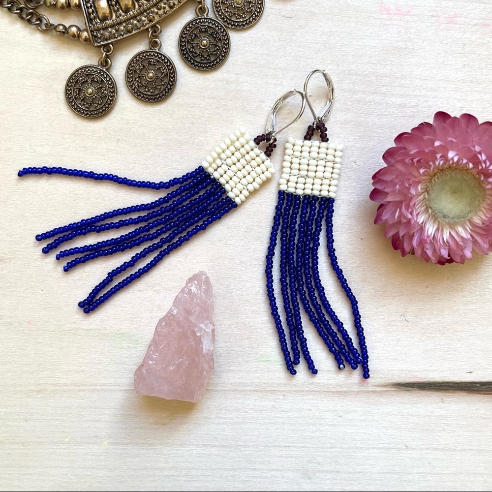 HANDMADE GLASS EARRINGS | Mini Beacon Handwoven Earrings in Sapphire